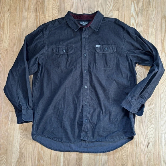 Eddie Bauer | Dark Grey 100% Cotton Corduroy Button Up  Long Sleeve Shirt - Picture 1 of 8